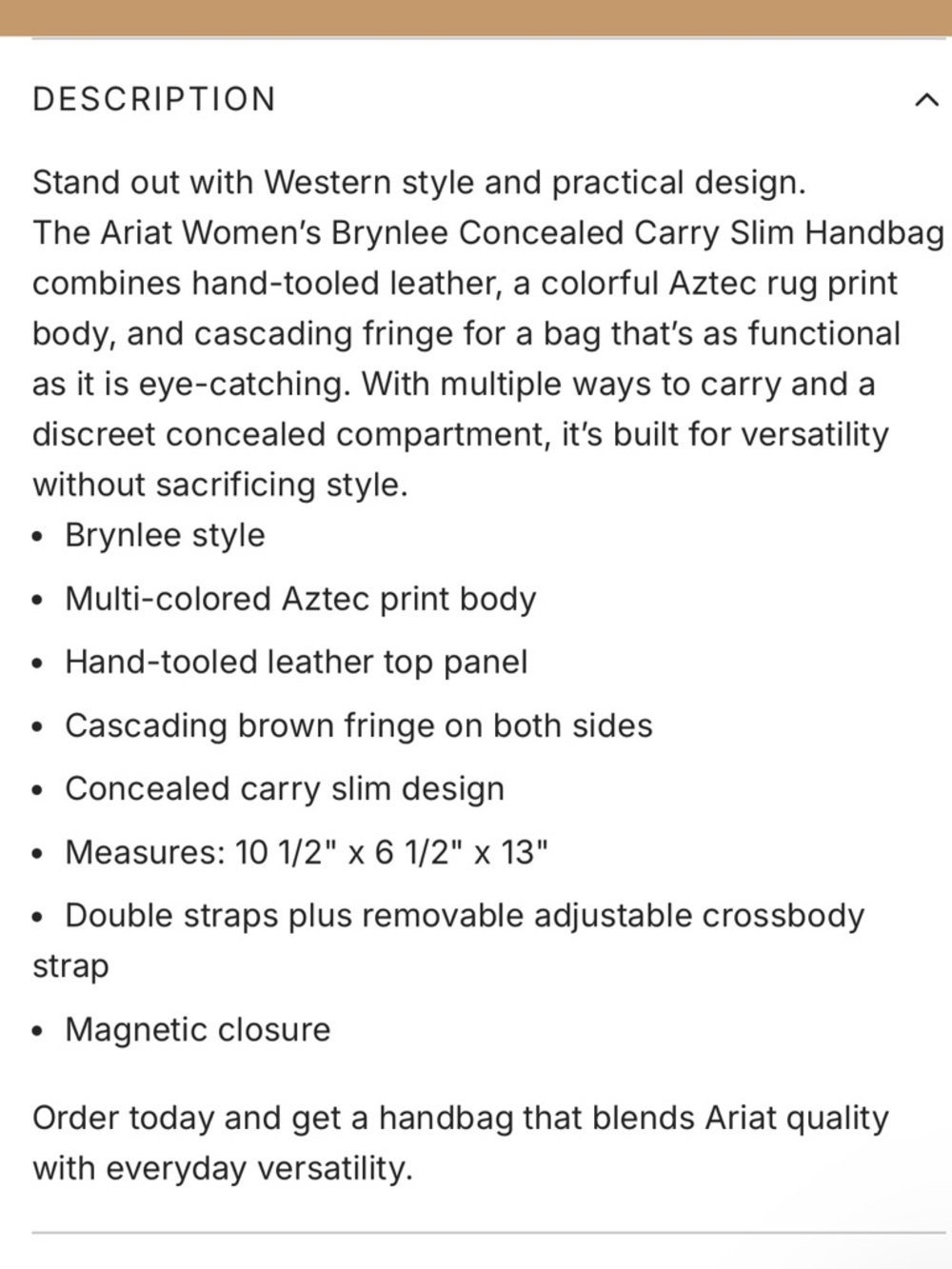 ARIAT WOMEN'S BRYNLEE CONCEALED
CARRY SLIM HANDBAG WITH HOLSTER in Aztec Multi - Picture 5 of 11